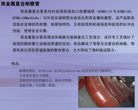 钢衬-高铬镍钼稀土合金双金属耐磨管